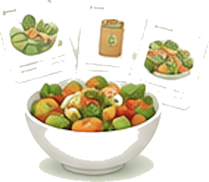 A prepared bowl of food from a planned meal