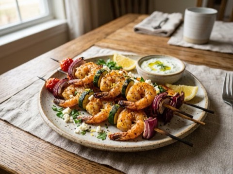 Air Fryer Greek Shrimp Skewers