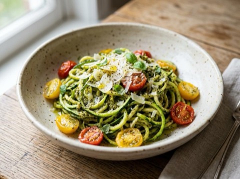 Air-Fryer Zucchini Noodles with Pesto