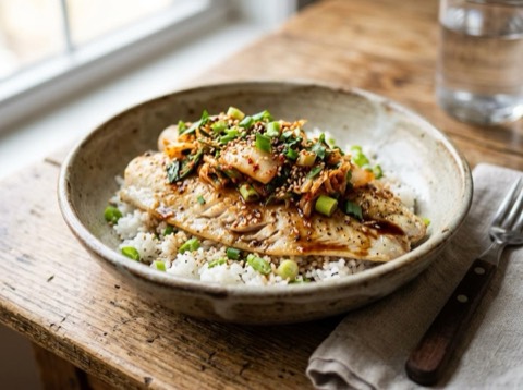 Baked Tilapia with Kimchi Topping
