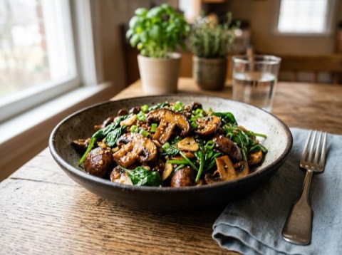 BBQ Mushroom and Spinach Stir-Fry
