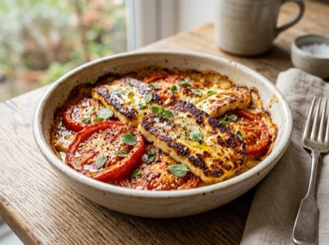 Crispy Tomato and Halloumi Bake