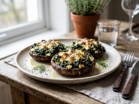 Feta and Spinach Stuffed Portobello Mushrooms