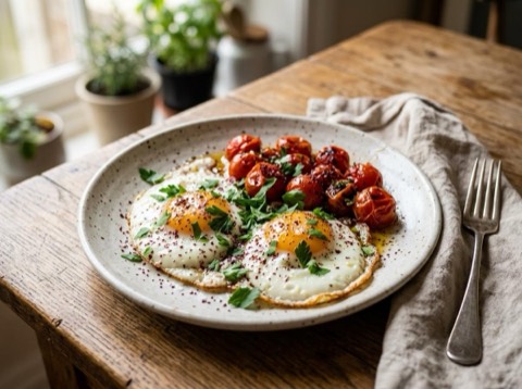 Fried Eggs with Sumac and Tomatoes