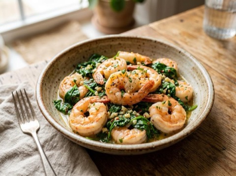 Garlic Butter Shrimp with Spinach