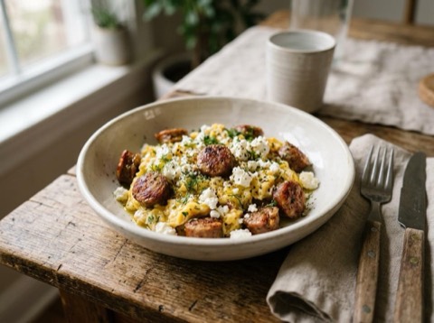 Greek Style Sausage and Eggs