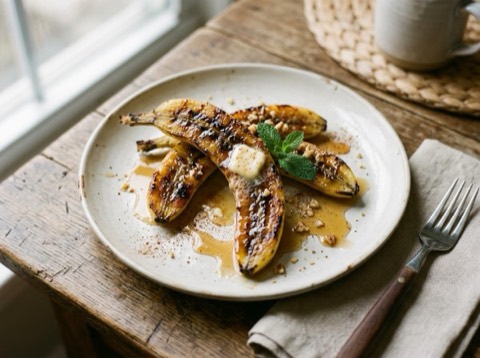 Grilled Banana with Maple Syrup