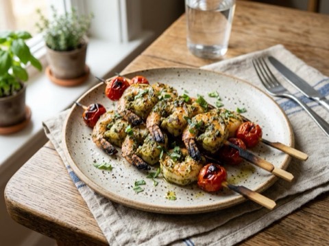 Grilled Pesto Shrimp Skewers