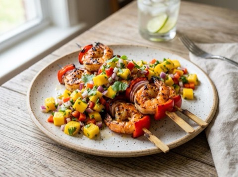 Grilled Shrimp Skewers with Mango Salsa
