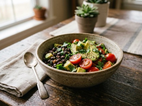 Microwave Avocado and Black Bean Breakfast Bowl
