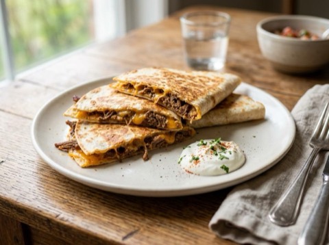 Microwave Beef and Cheese Quesadilla
