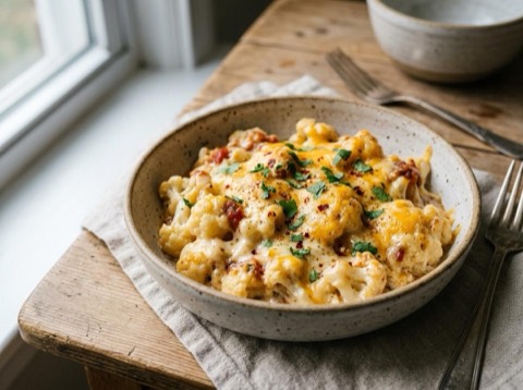 Microwave Cheesy Cauliflower Mexican Bake