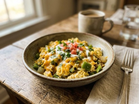 Microwave Cheesy Mexican Scramble