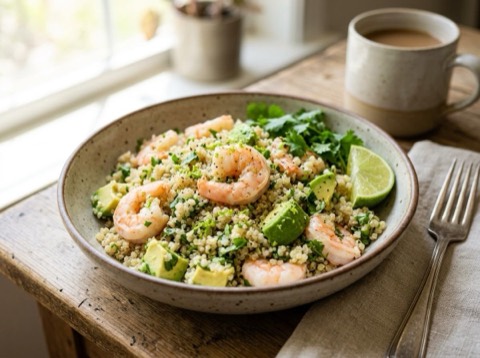 Microwave Cilantro Lime Shrimp Quinoa