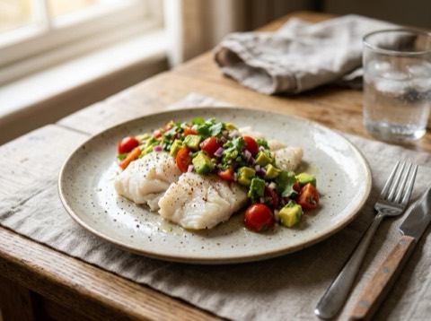 Microwave Cod with Avocado Salsa