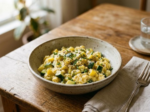 Microwave Egg and Zucchini Scramble