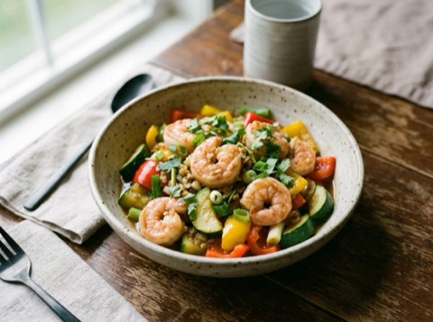Microwave Ginger Garlic Shrimp and Veggies