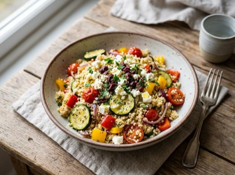 Microwave Greek Couscous with Vegetables