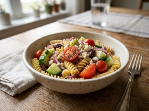 Microwave Greek Pasta Salad