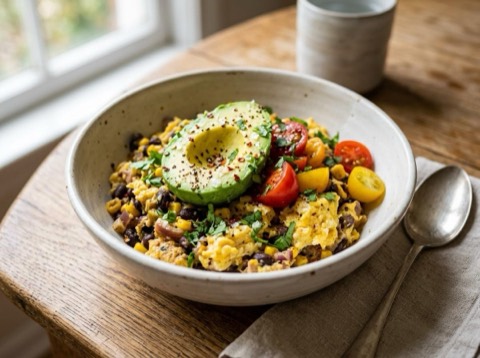 Microwave Mexican Egg and Avocado Bowl
