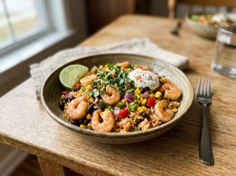 Microwave Mexican Shrimp Rice Bowl