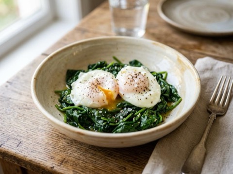 Microwave Poached Eggs with Spinach