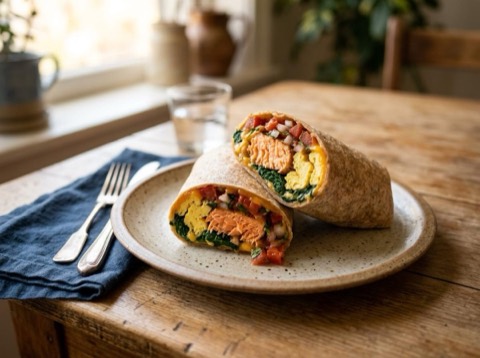 Microwave Salmon and Spinach Burrito