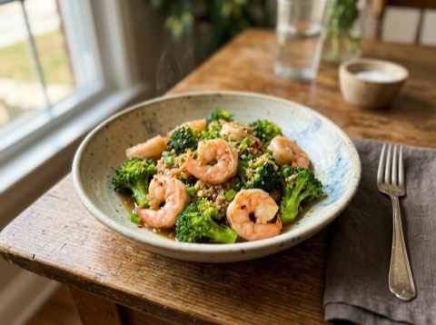 Microwave Shrimp and Broccoli