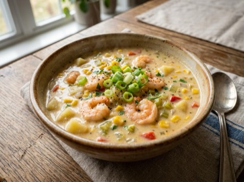 Microwave Shrimp and Corn Chowder