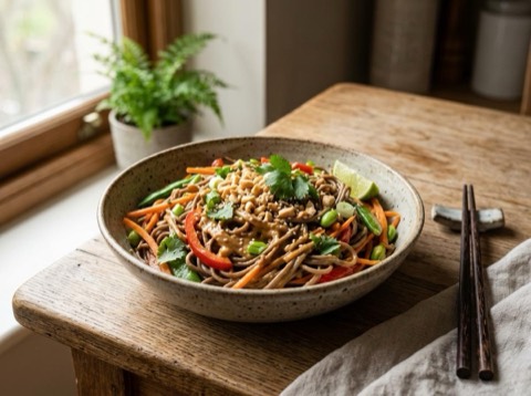 Microwave Soba Noodles with Peanut Sauce