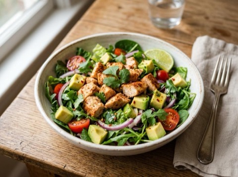 Microwave Spicy Chicken and Avocado Salad