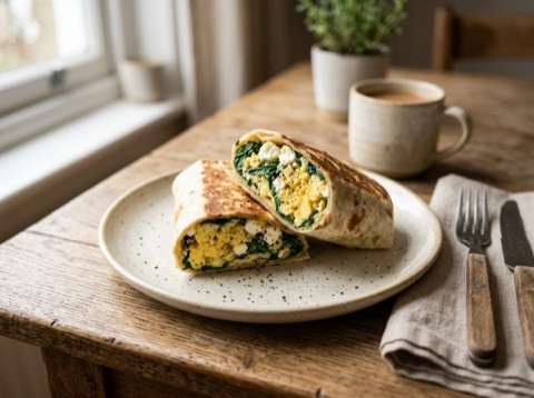Microwave Spinach and Feta Breakfast Wrap