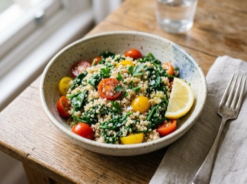 Microwave Spinach and Quinoa Bowl