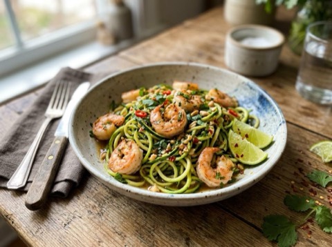 Microwave Thai Shrimp and Zucchini Noodles