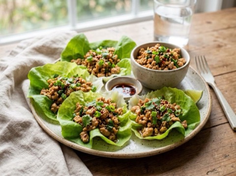 Microwave Thai Spicy Chicken Lettuce Wraps
