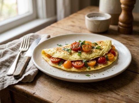 Microwave Tomato Basil Omelette