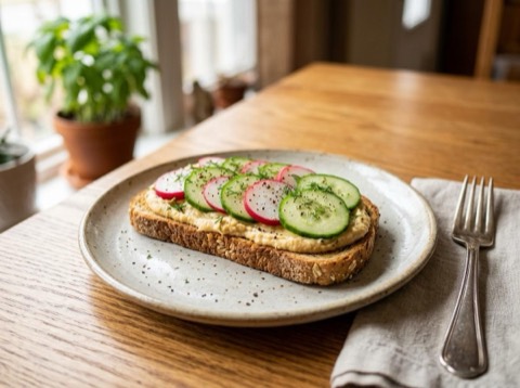 Microwave Vegetable and Hummus Toast