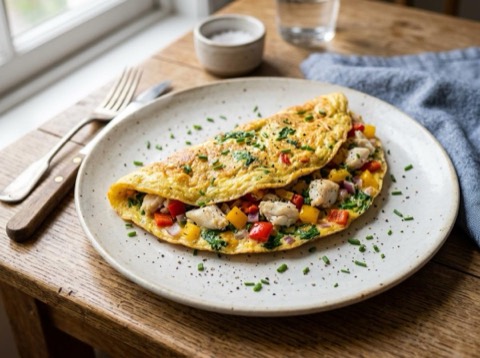 Microwave Veggie and Crab Omelette