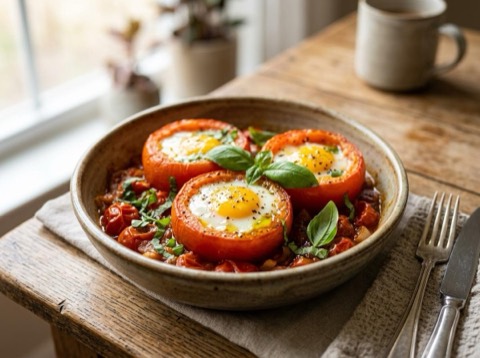 Spanish Baked Tomatoes with Eggs