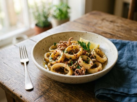 Spicy Calamari with Garlic and Lemon