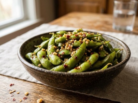 Spicy Garlic Edamame